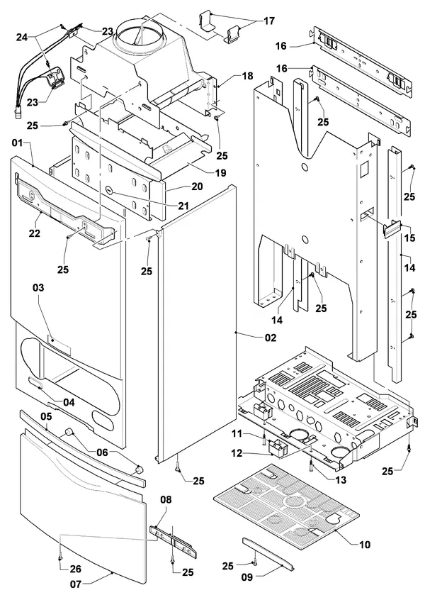 Exploded view Vaillant Cv-ketel VC 254/4-7: Manteldelen