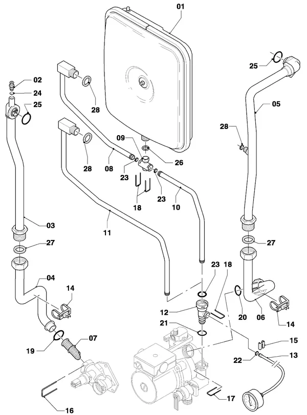 Vue éclatée Vaillant Chaudière VC 254/4-7 R3 : Pièces de raccordement
