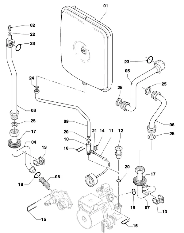 Exploded view Vaillant Cv-ketel Turbo VC 255/4-7: Aansluitdelena