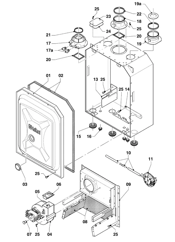 Exploded view Vaillant Cv-ketel Turbo VC 255/4-7: Manteldelen