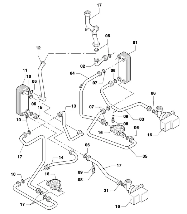 Exploded view Vaillant Combiketel Turbo VCW 185 E: Platenwisselaar