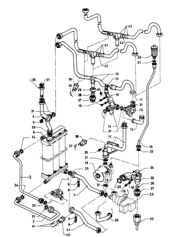Exploded view Vaillant Combiketel Turbo VCW 242 E: Aansluitdelena