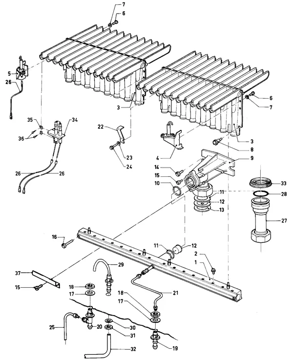 Exploded view Vaillant Combiketel Turbo VCW 242 E S028: Brander