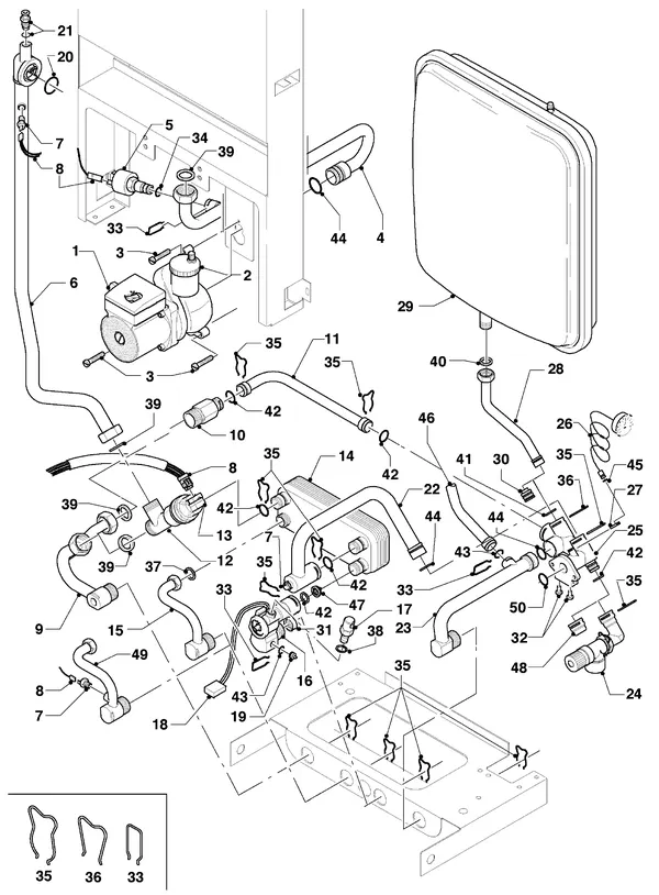 Vue éclatée Vaillant VC-VCW 254/3 : Pièces de raccordement