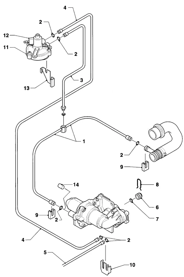Vue éclatée Vaillant Chaudière mixte Turbo VCW 255/2 E : Pièces de raccordement – conduites de commande