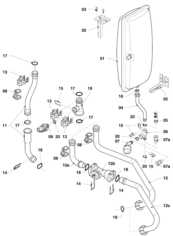 Exploded view Vaillant ecoTEC plus VHR 20-24/5-5 R1: Hydraulische delen