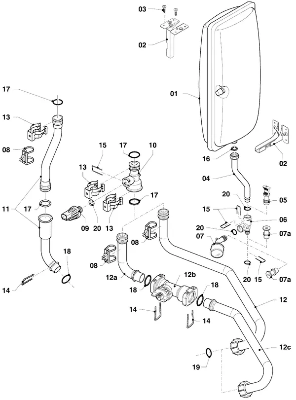 Vue éclatée Vaillant ecoTEC plus VHR 20-24/5-5 R4 : Pièces hydrauliques