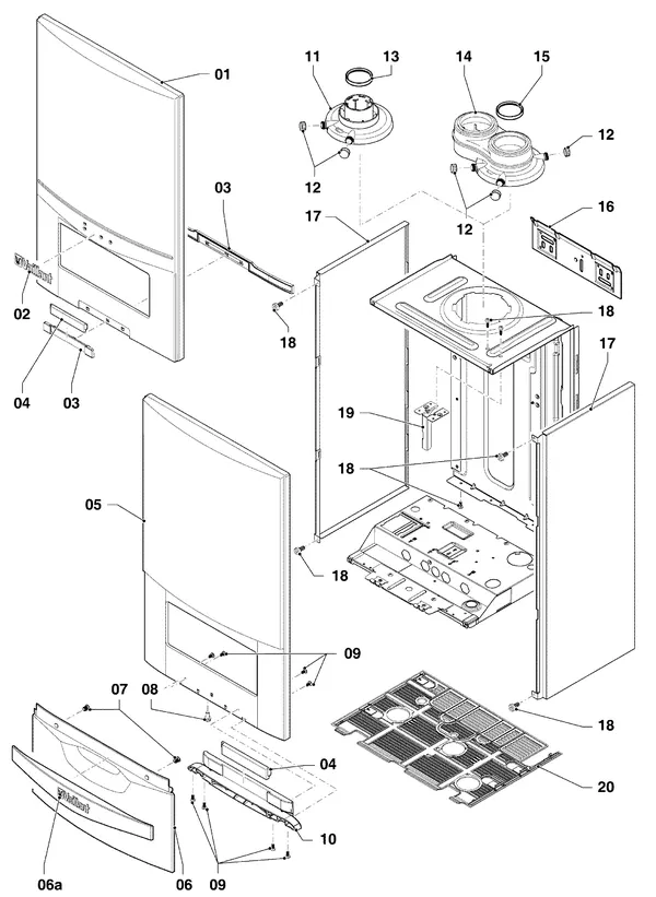 Exploded view Vaillant ecoTEC plus VHR 25-30/5-5 OT R2: Manteldelen
