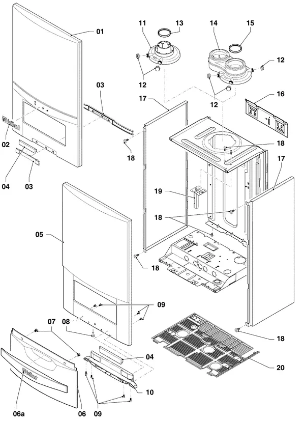 Exploded view Vaillant ecoTEC plus VHR 25-30/5-5 R1: Manteldelen