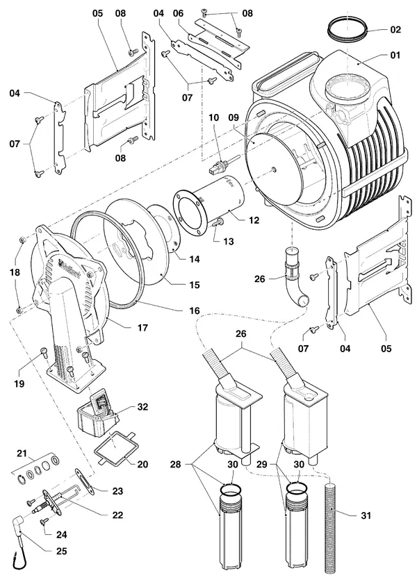 Vue éclatée Vaillant ecoTEC plus VHR 25-30/5-5 R4 : Brûleur et échangeur thermique