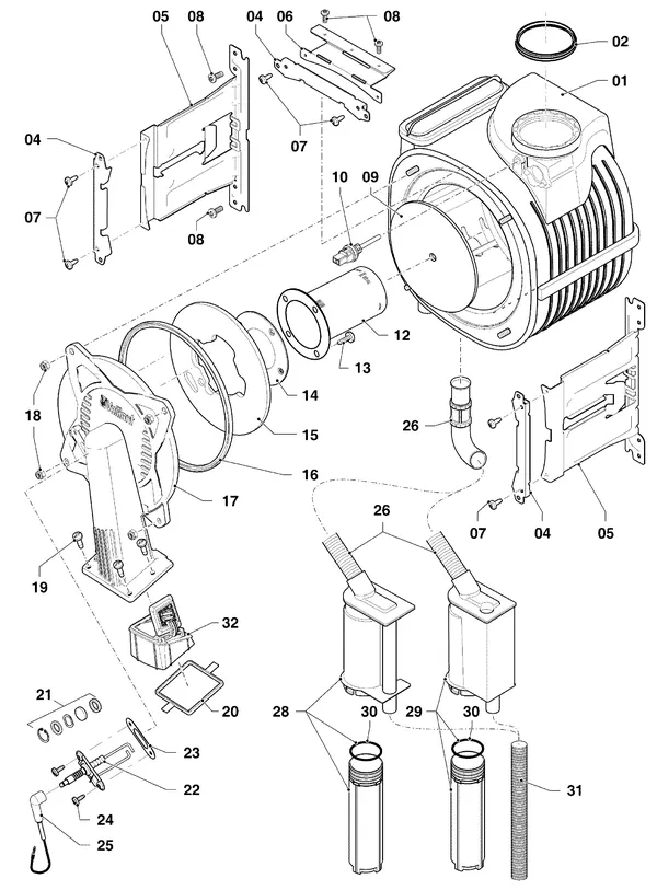 Vue éclatée Vaillant ecoTEC plus VHR 25/5-5 S R4 : Brûleur et échangeur thermique