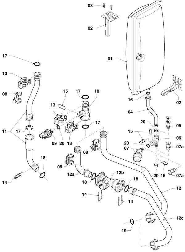 Vue éclatée Vaillant ecoTEC plus VHR 25/5-5 S R4 : Pièces hydrauliques