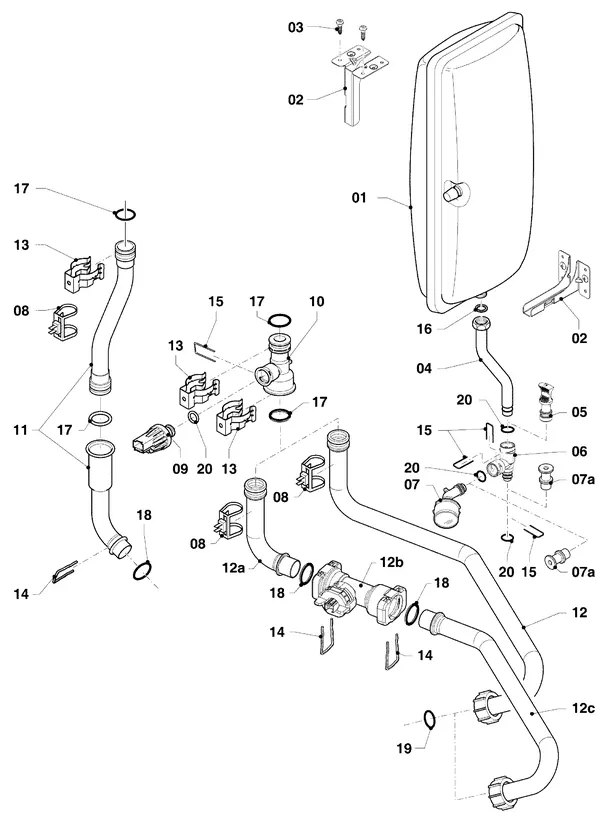 Vue éclatée Vaillant ecoTEC plus VHR 25/5-5 S R6 : Pièces hydrauliques