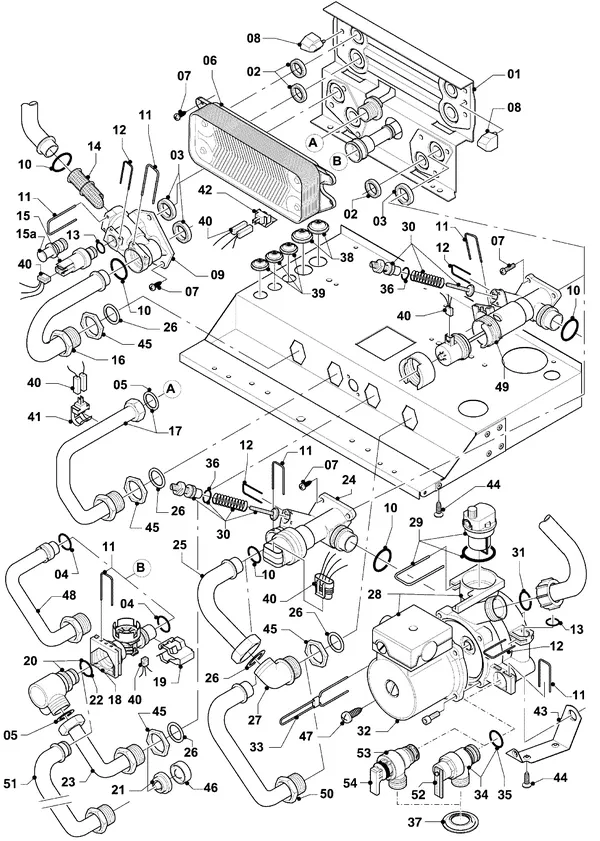 Exploded view Vaillant hrSOLIDE plus VHR 30-34/3-5 R3: Aansluitdelen hydroblok
