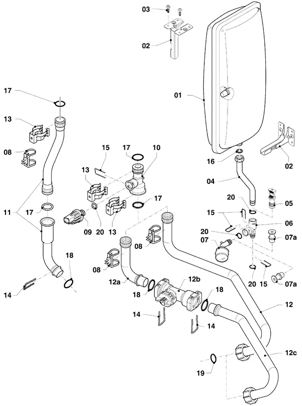 Exploded view Vaillant ecoTEC plus VHR 30-34/5-5 R1: Hydraulische delen