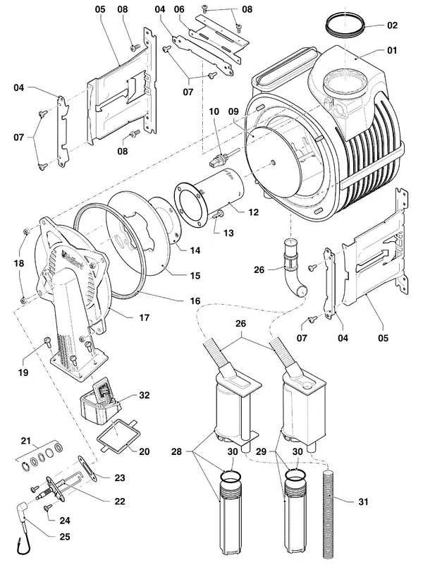 Exploded view Vaillant ecoTEC plus VHR 30-34/5-5 R4: Brander warmtewisselaar