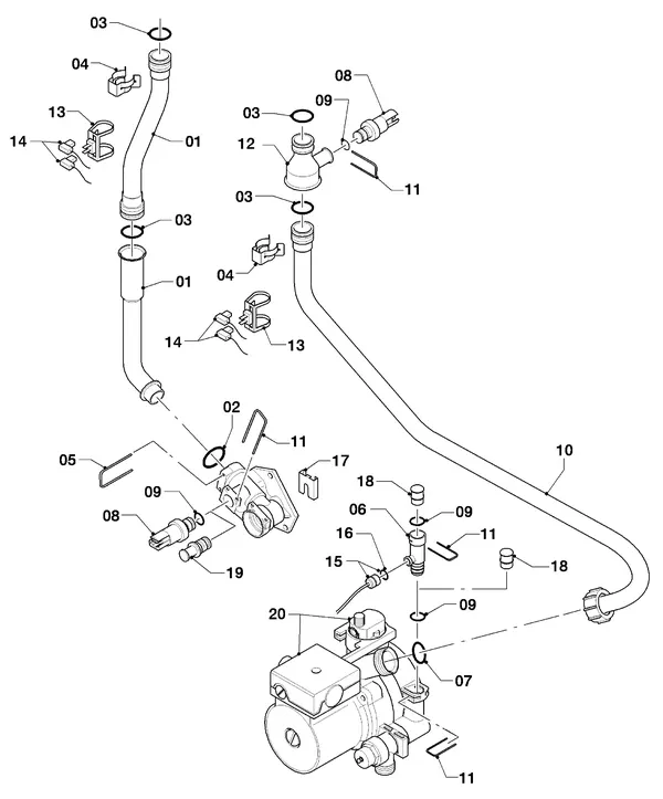 Exploded view Vaillant hrSOLIDE plus VHR 34/3-5 I: Aansluitdelen
