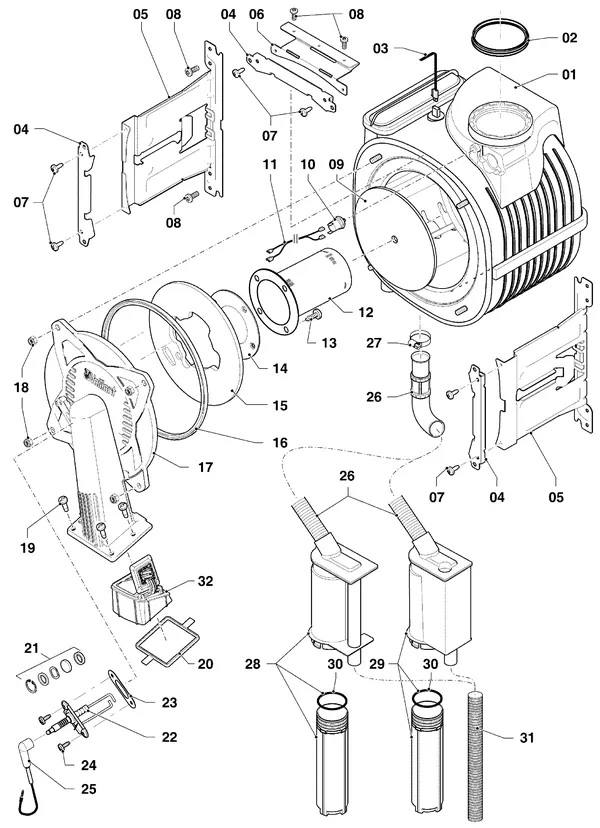 Exploded view Vaillant ecoTEC plus VHR 34/5-5 I: Brander warmtewisselaar