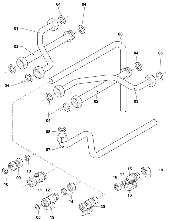 Exploded view Vaillant ecoTEC plus VHR 34/5-5 I R1: Aansluitleidingen vhr vih