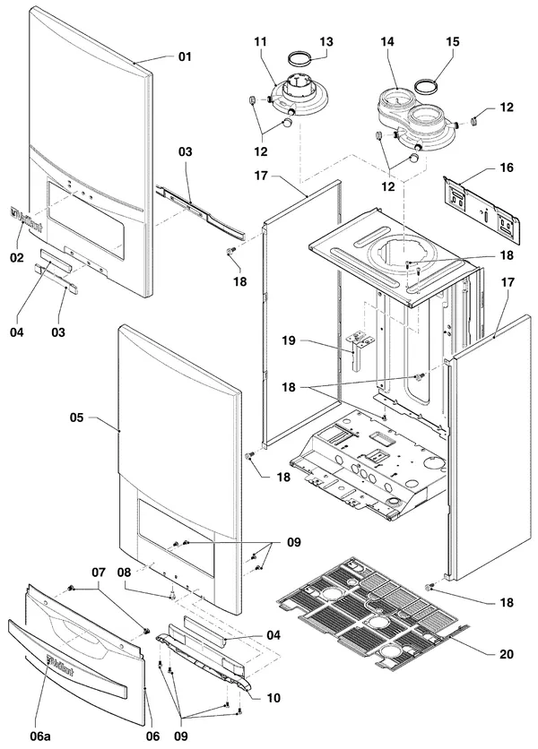 Exploded view Vaillant ecoTEC plus VHR 35-38/5-5 R6: Manteldelen
