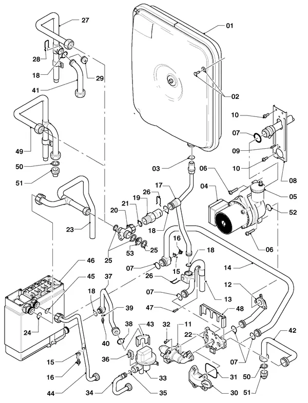 Vue éclatée Vaillant HR Comfort VU-VUW 23-28/6 E : Sortie de toit verticale