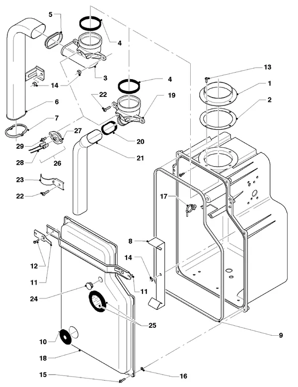 Vue éclatée Vaillant HR Comfort VU-VUW 23-28/6 E : Échangeur thermique A