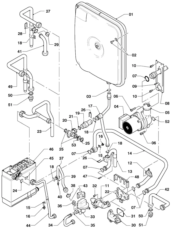 Vue éclatée Vaillant HR Comfort VU-VUW 18/6 E : Pièces de raccordement