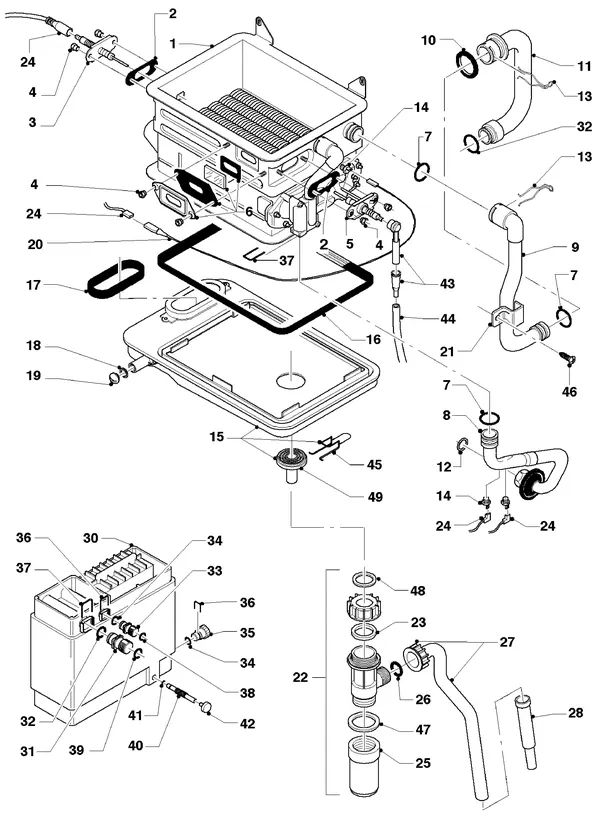 Vue éclatée Vaillant HR Comfort VU-VUW 18/6 E : Échangeur thermique à partir de 05