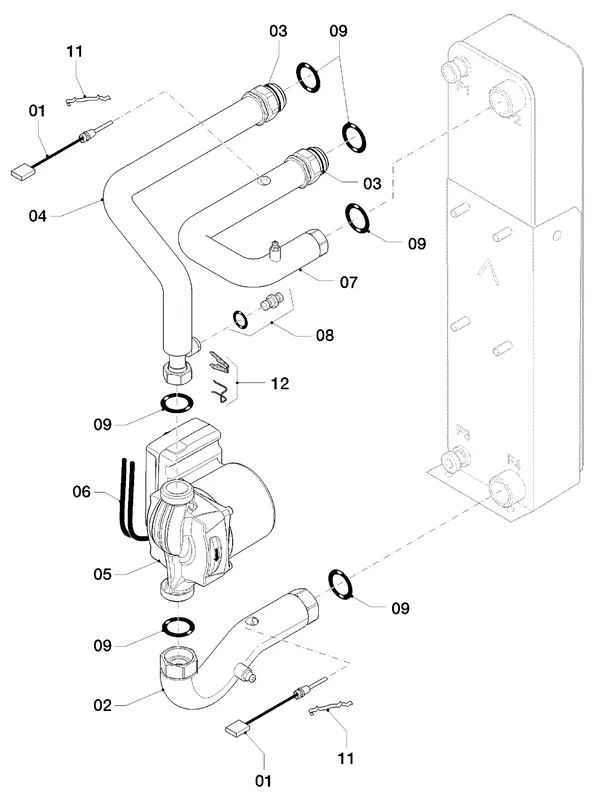 Vue éclatée Vaillant aroTHERM VWL 115/2 A 400V : Pièces hydrauliques