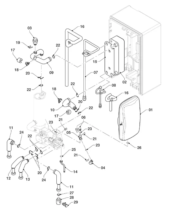 Exploded view Vaillant aroTHERM VWL 127/5 IS: Hydraulische delen