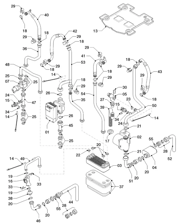 Vue éclatée Vaillant Hybrid Brine Split VWS 36/4 230V : Pièces hydrauliques