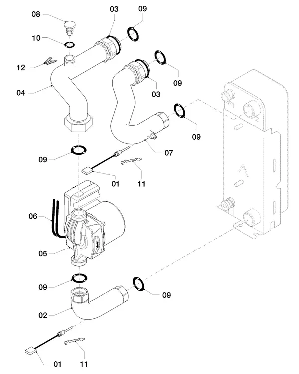 Vue éclatée Vaillant aroTHERM VWL 55/2 A 230V : Pièces hydrauliques
