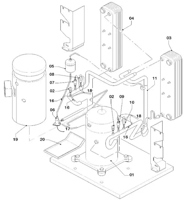 Vue éclatée Vaillant geoTHERM VWS 101/2 : Pièces du circuit frigorifique
