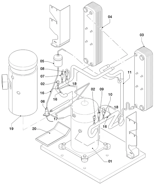 Exploded view Vaillant geoTHERM VWS 104/3: Delen koudecircuit