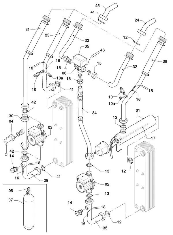 Vue éclatée Vaillant geoTHERM VWS 141/2 : Pièces hydrauliques