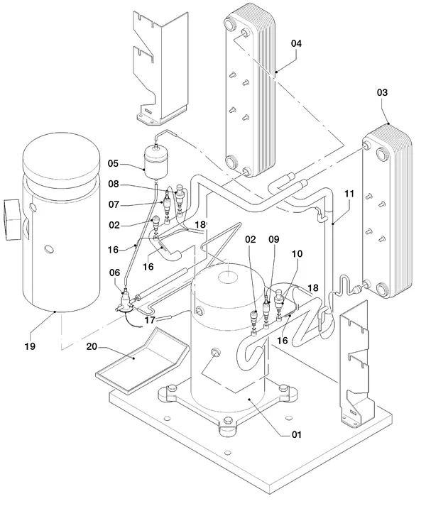 Vue éclatée Vaillant geoTHERM VWS 141/3 : Pièces du circuit frigorifique