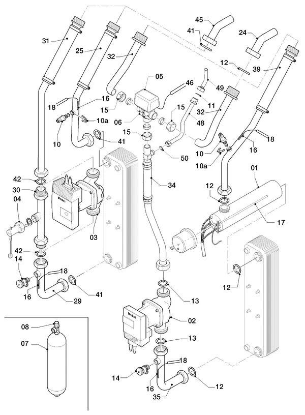 Vue éclatée Vaillant geoTHERM VWS 141/3 : Pièces hydrauliques