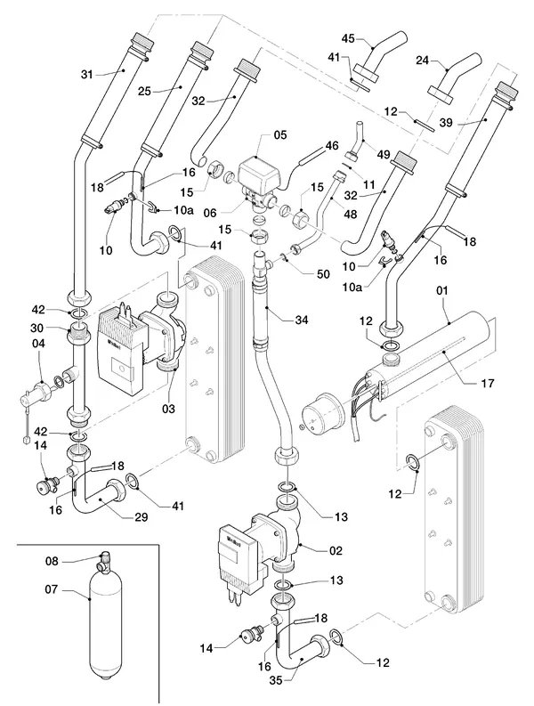 Vue éclatée Vaillant geoTHERM VWS 171/3 : Pièces hydrauliques