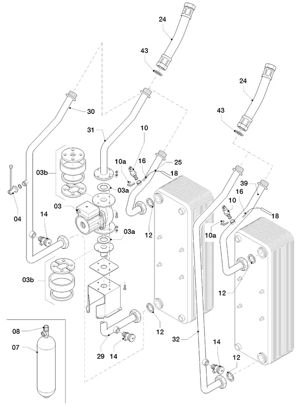 Exploded view Vaillant geoTHERM VWS 220/2: Hydraulische delen