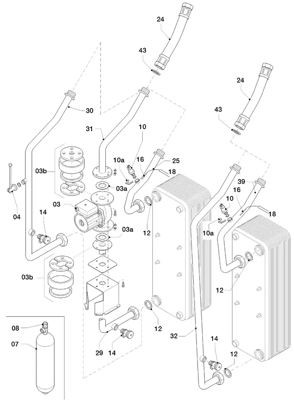 Exploded view Vaillant geoTHERM VWS 220/3: Hydraulische delen