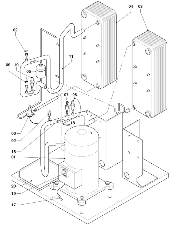 Exploded view Vaillant geoTHERM VWS 380/2: Delen koudecircuit