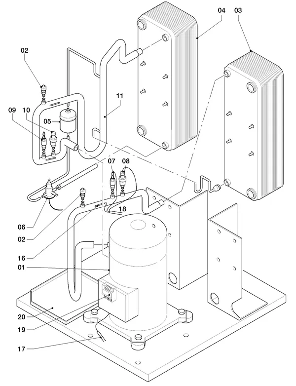 Vue éclatée Vaillant geoTHERM VWS 460/3 : Pièces du circuit frigorifique
