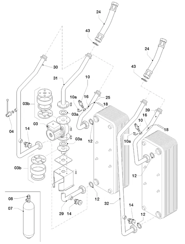 Vue éclatée Vaillant geoTHERM VWS 460/3 : Pièces hydrauliques