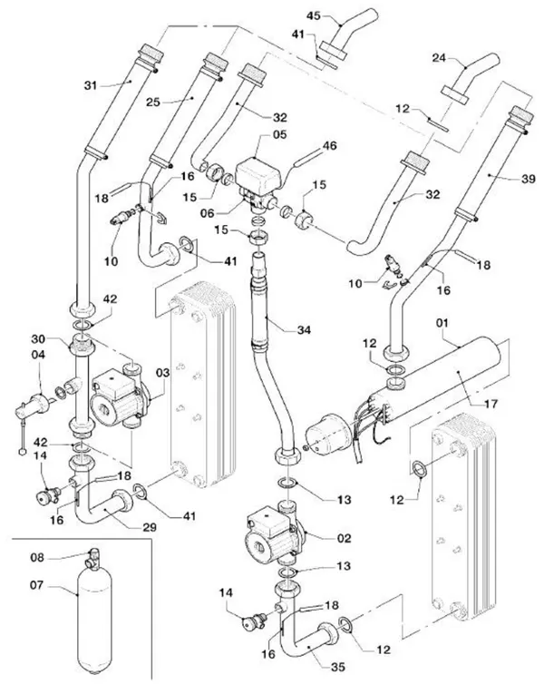 Vue éclatée Vaillant geoTHERM VWS 61/2 : Pièces hydrauliques