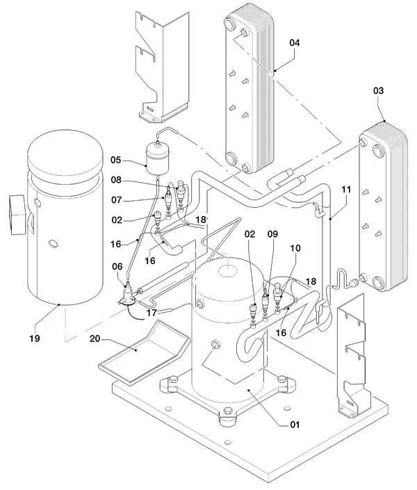 Vue éclatée Vaillant geoTHERM VWS 81/3 : Pièces du circuit frigorifique