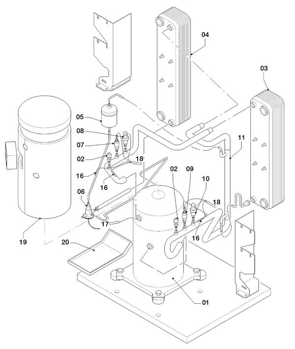 Vue éclatée Vaillant geoTHERM VWS 83/2 : Pièces du circuit frigorifique