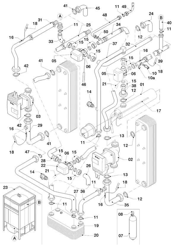 Exploded view Vaillant geoTHERM VWS 83/3: Hydraulische delen