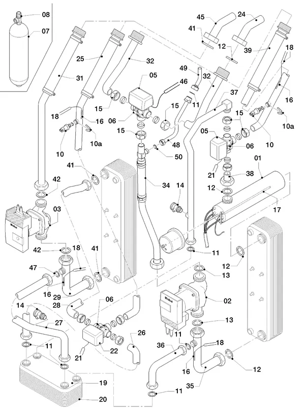 Exploded view Vaillant geoTHERM VWS 84/3: Hydraulische delen