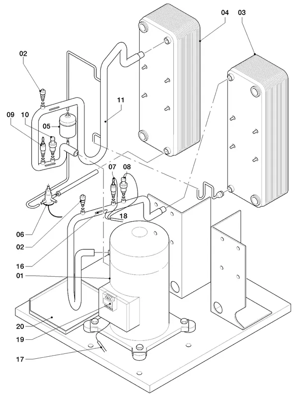 Exploded view Vaillant geoTHERM VWW 380/2: Delen koudecircuit