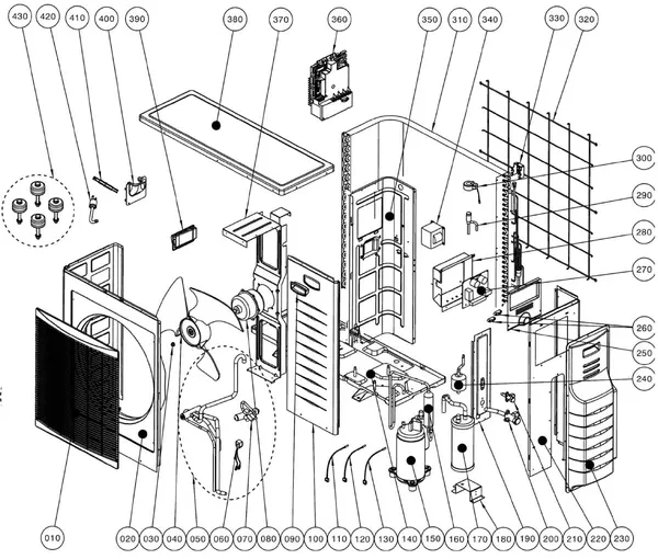 Exploded view Wolf Buitendeel 7kW 230V tot 2017: Buitenunit